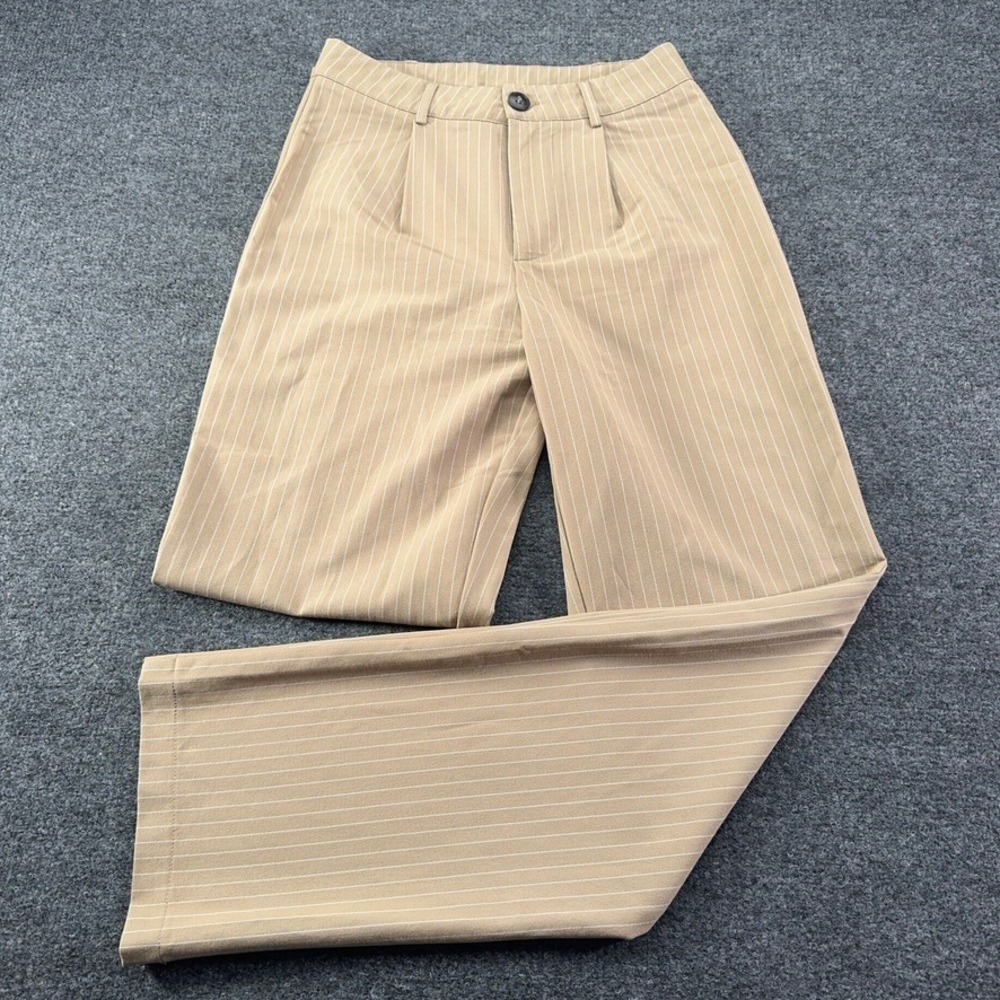 Princess Polly Tan Pinstripe High Waisted Straight Leg Trousers Size US 2 UK 6